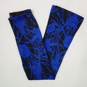 Zara Blue & Black floral stretch pull on flare high rise pants NWT Size Small